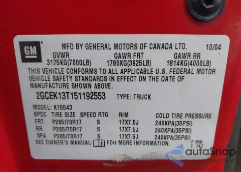 2005 Chevrolet Silverado 1500 Z71 from USA, damaged, VIN 2GCEK13T151192553